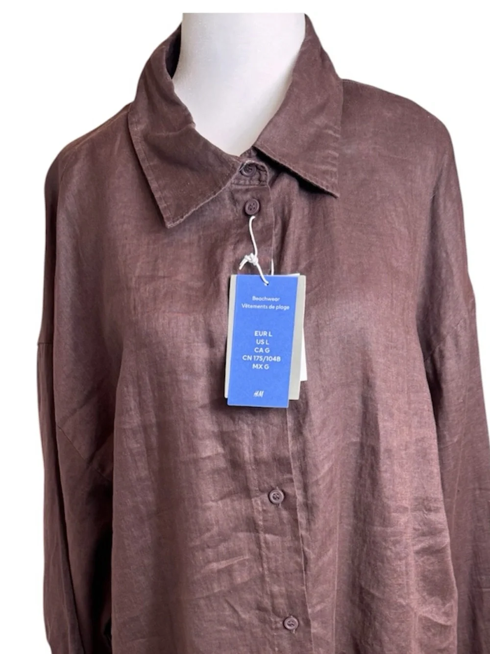 NWT H&M Brown Linen Beach Shirt Large